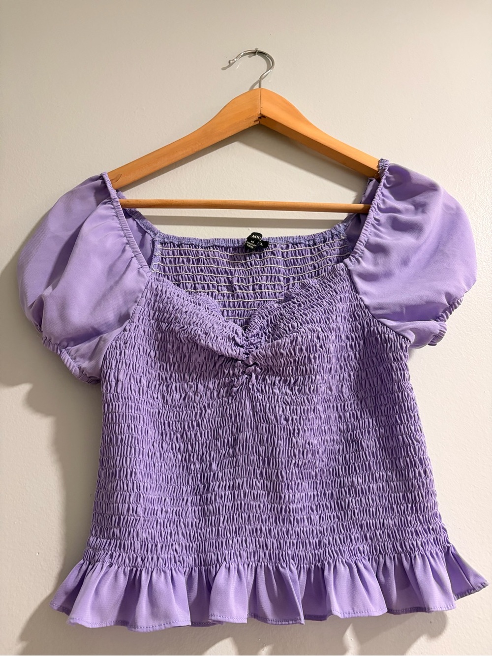 Michele Lavender Puff-Sleeve Smocked Blouse